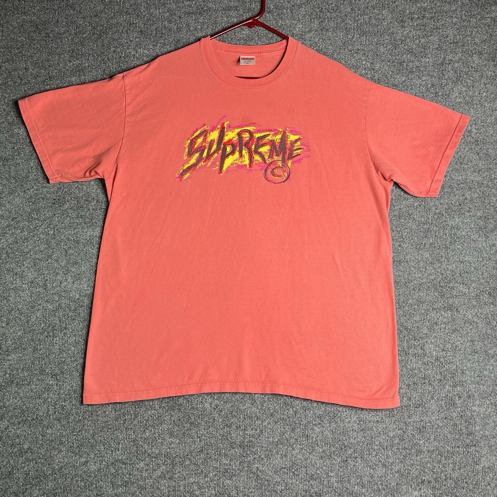 Supreme Scratch Tee Men's XL Coral Pink Graphic Short Sleeve T-Shirt Rare Cotton